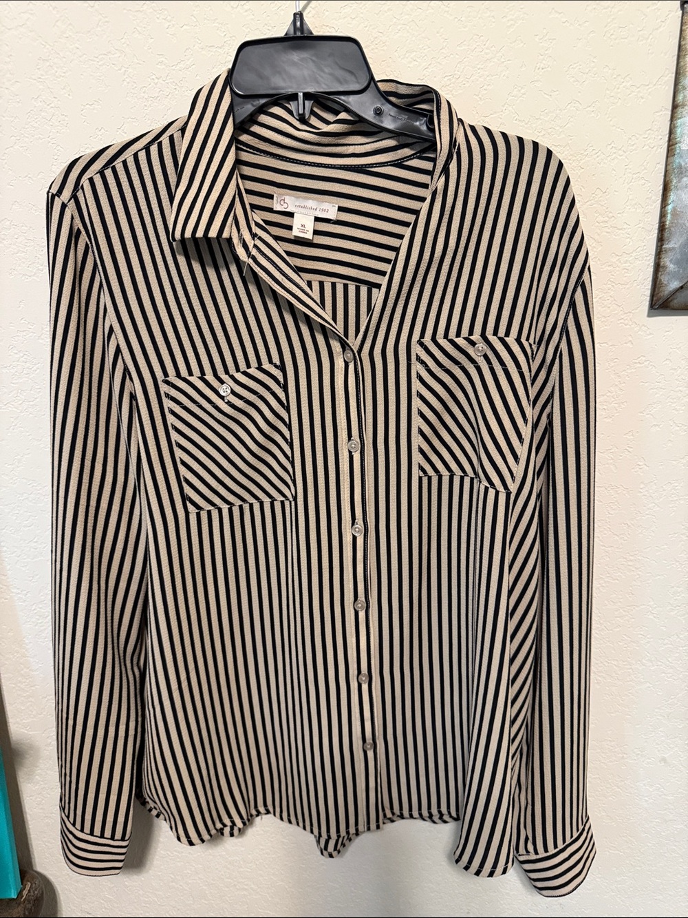 Bryn Walker Striped Button-Front Blouse - Black and Cream
